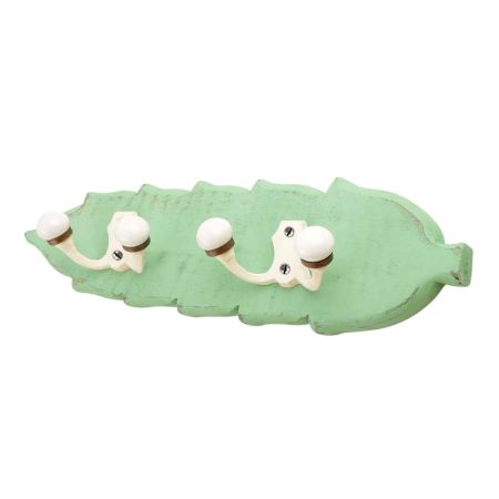 Green Cream Double Loop Ceramic Iron Wooden Hooks